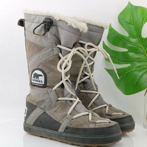 Sorel Glacy Explorer Winter Boot Women Size 9 Gray Suede Waterproof Knee High